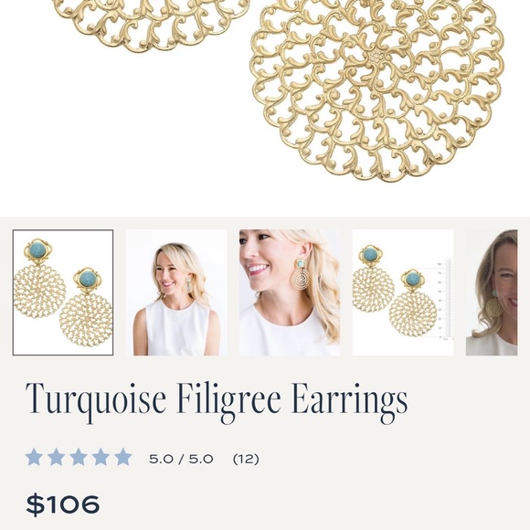 Susan Shaw Elegant Gold and Turquoise Filigree Earrings - Picture 10 of 10